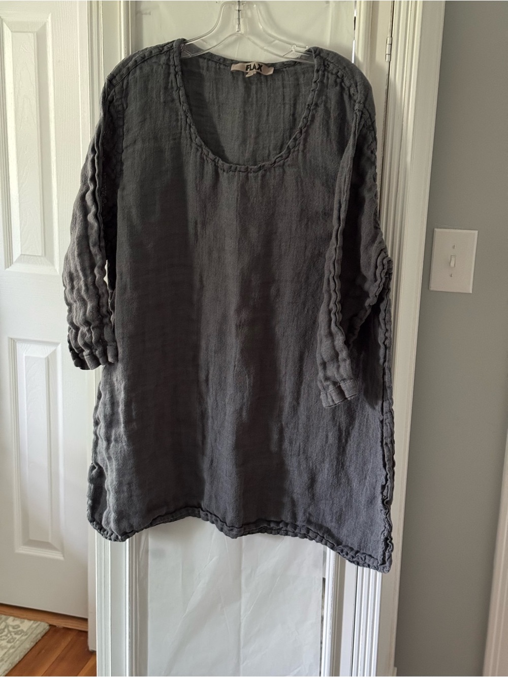 Flax Charcoal Gray Semi Sheer Relaxed Linen Tunic Size 3G